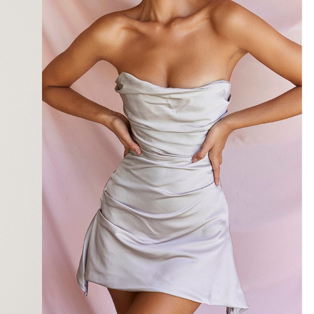 HOUSE OF CB 'Jasmine' Oyster Draped Strapless Corset Dress NWOT - Picture 3 of 12